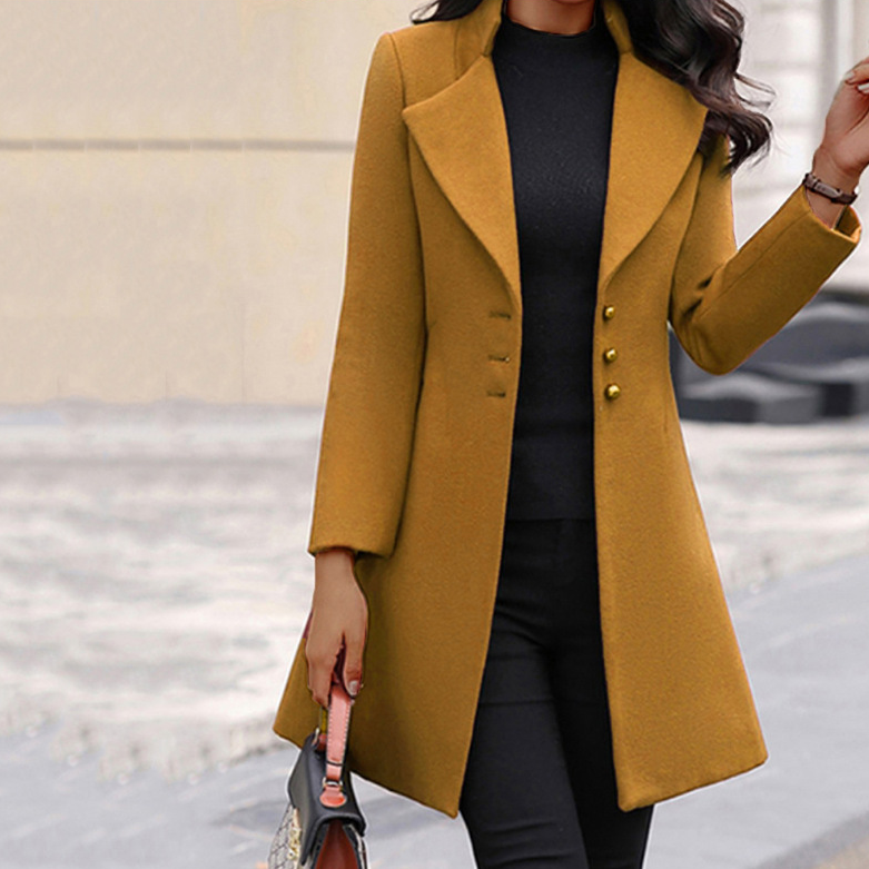 Women's Long Tailored Coat with Notch Lapel Image
