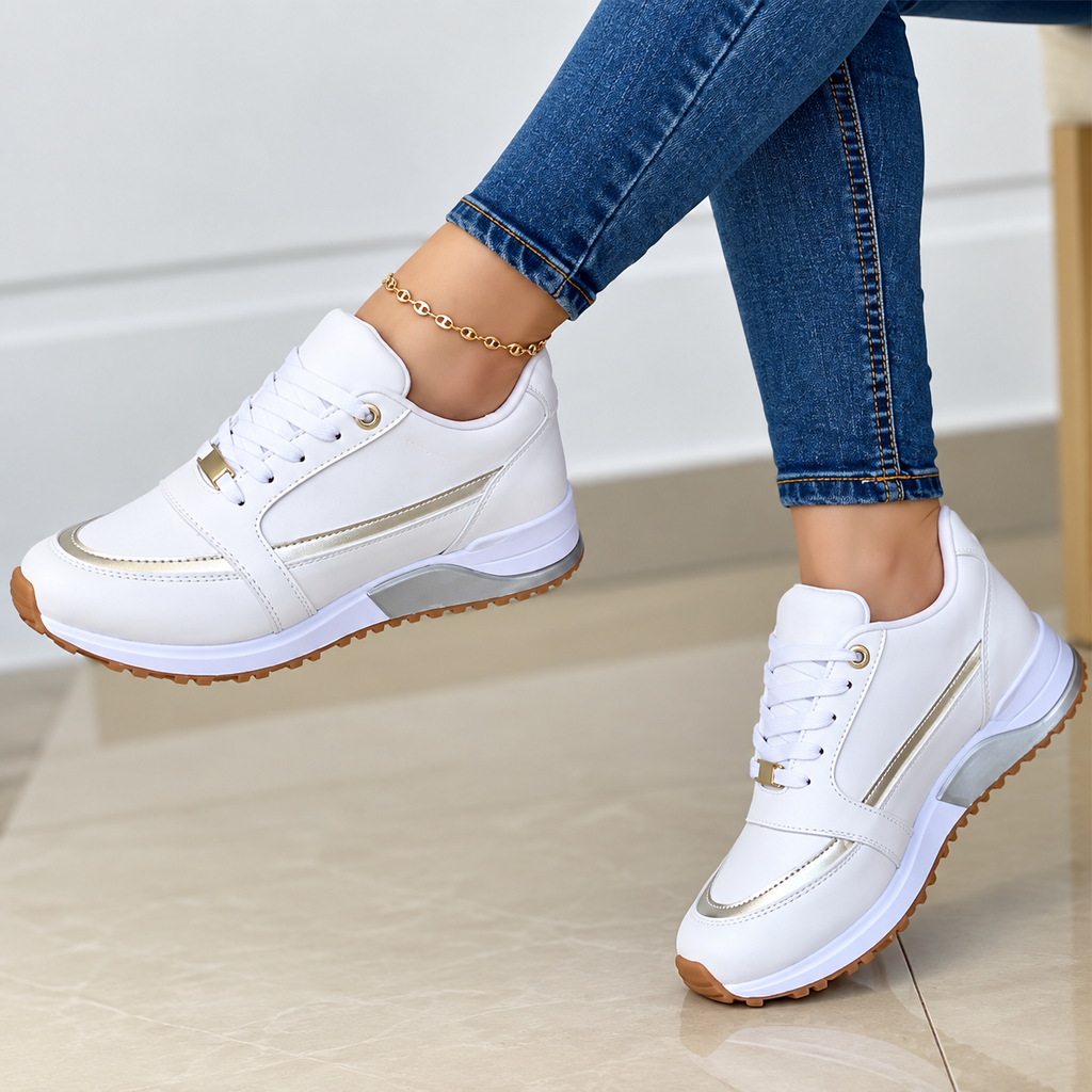 Maddie | Women's Black Lace-Up Comfort Sneakers with Metallic Accents