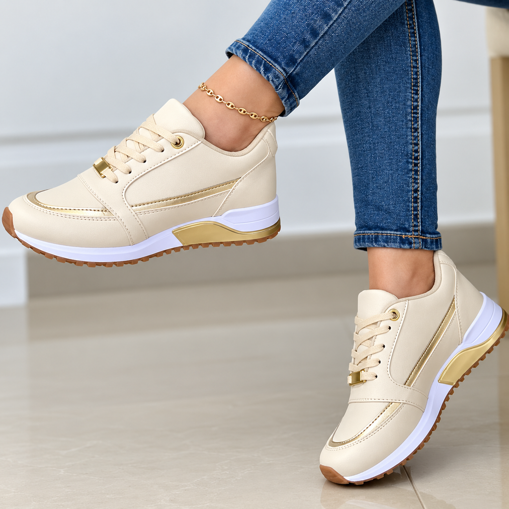 Maddie | Women's Black Lace-Up Comfort Sneakers with Metallic Accents
