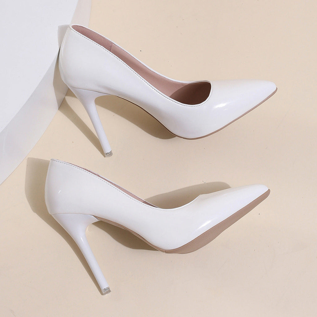 Women's Pointed Stiletto Court Shoes with Patent Finish