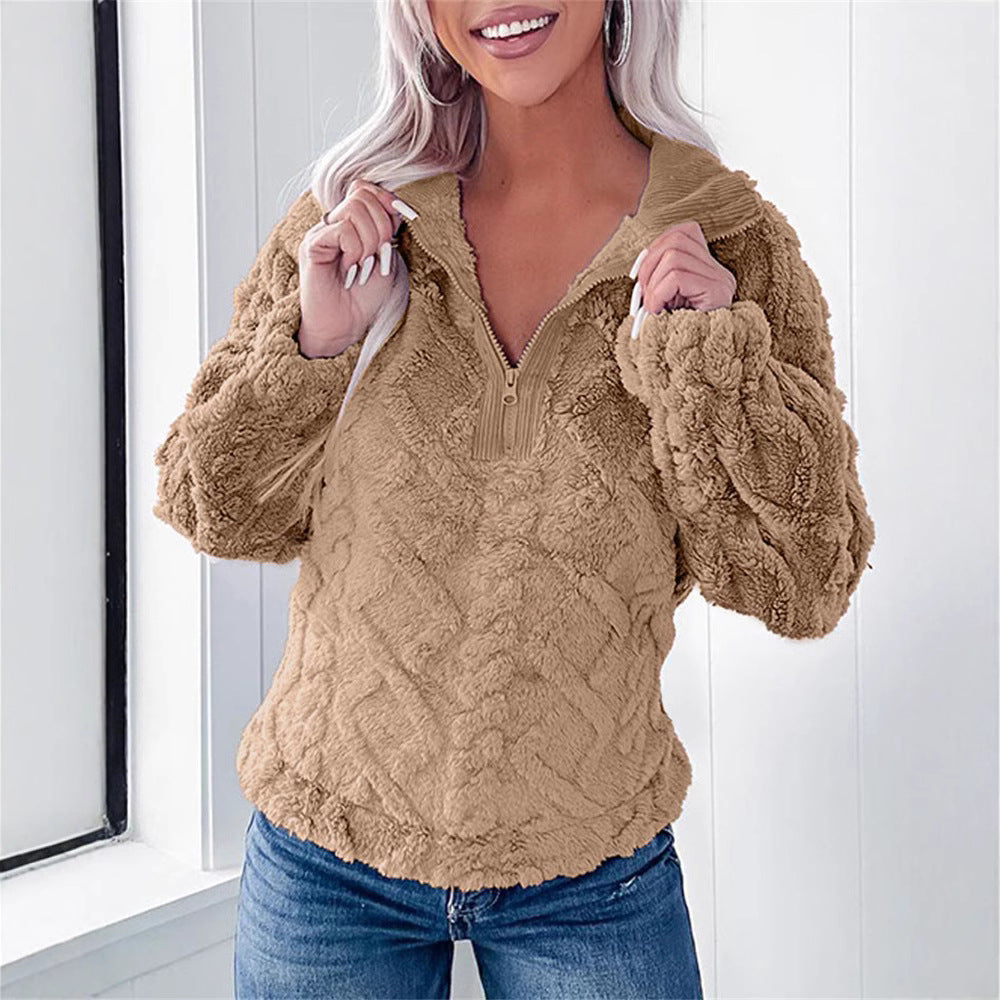 Women's Zip-Neck Fleece Pullover with Textured Finish Image