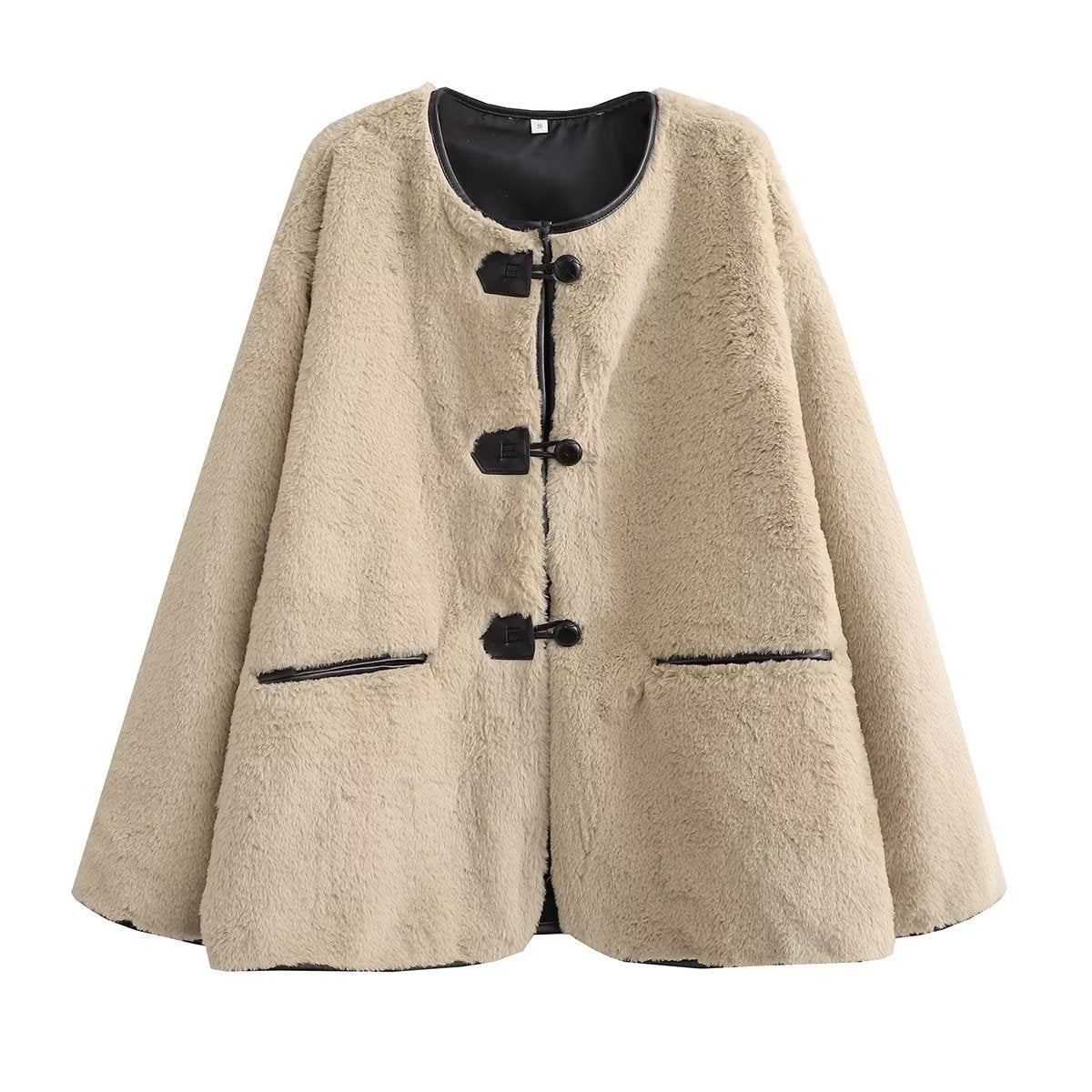Women's Oversized Teddy Jacket with Toggle Fastenings Image