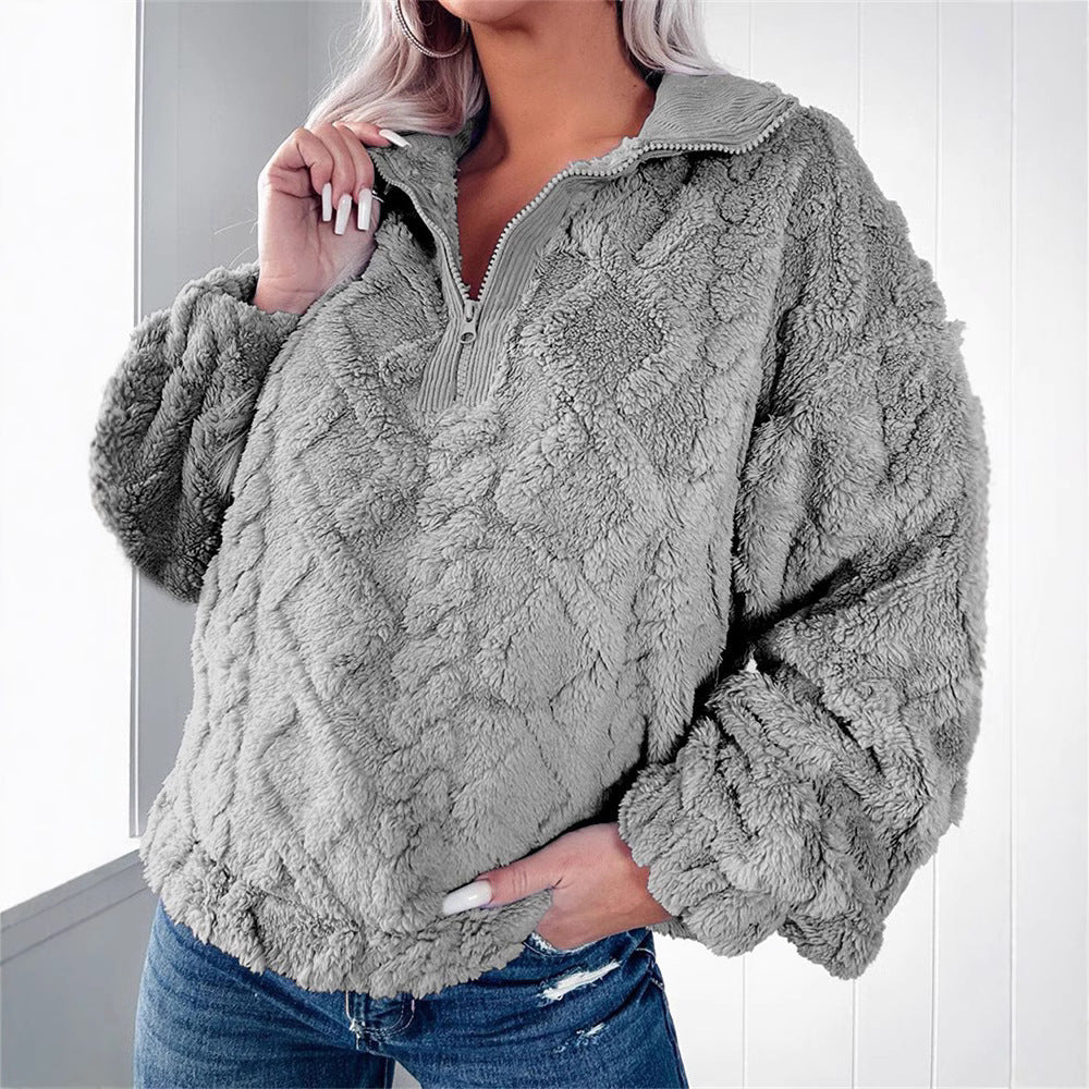 Women's Zip-Neck Fleece Pullover with Textured Finish Image