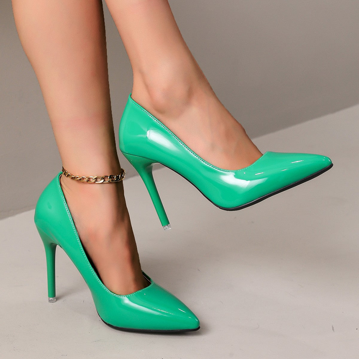 Women's Pointed Stiletto Court Shoes with Patent Finish