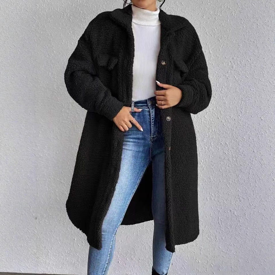 Women's Longline Teddy Coat with Side Pockets Image