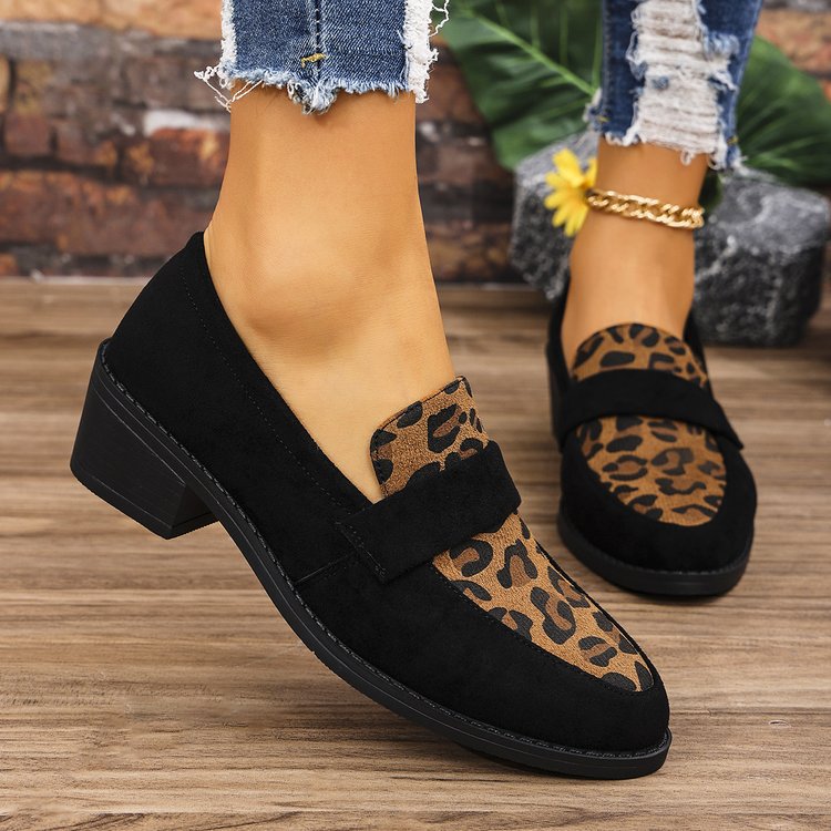 Women's Leopard Print Loafers with Block Heel