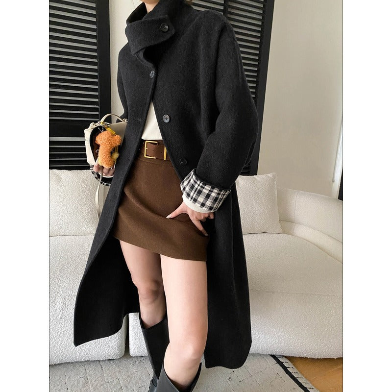 Women's Button-Front Wool-Blend Coat with Stand Collar Image