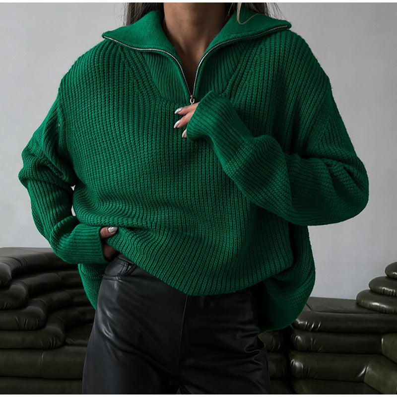 Women's Oversized Half-Zip Jumper with Stand Collar Image