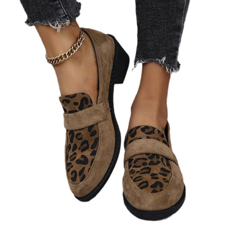 Women's Leopard Print Loafers with Block Heel