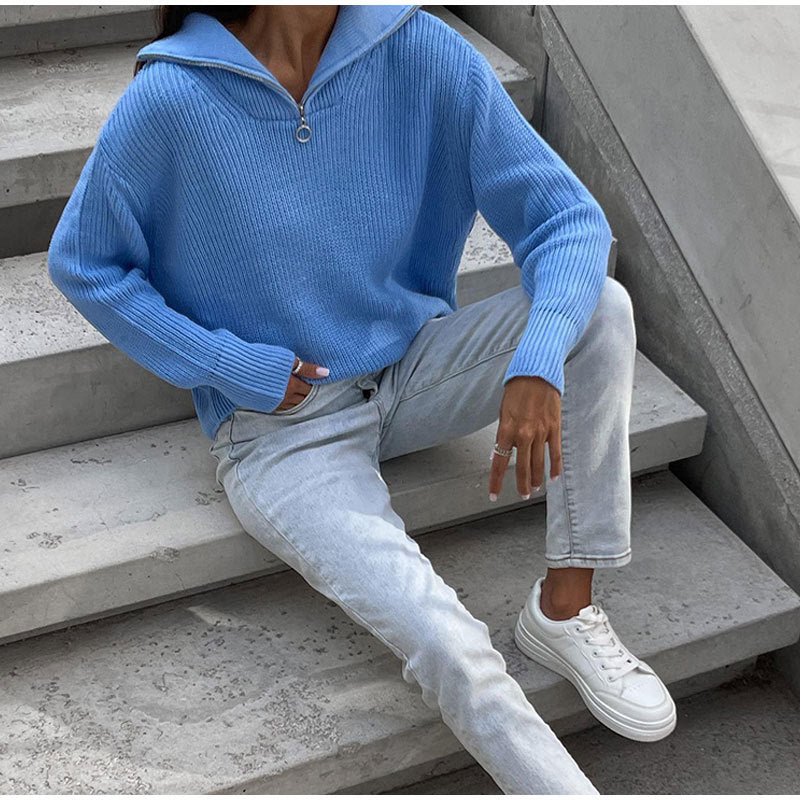 Women's Oversized Half-Zip Jumper with Stand Collar Image