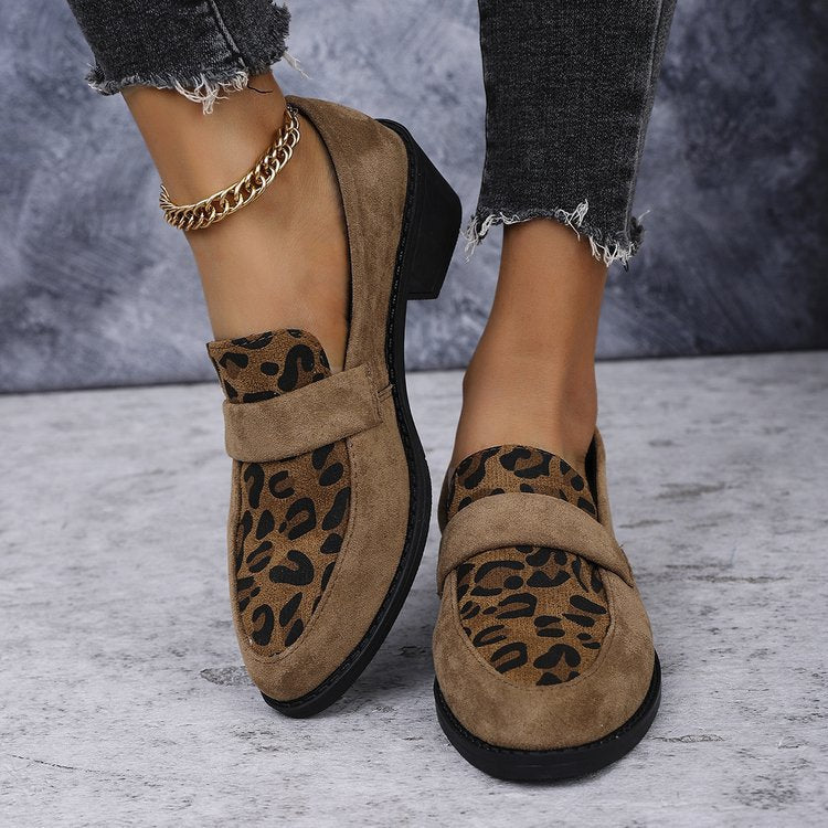 Women's Leopard Print Loafers with Block Heel