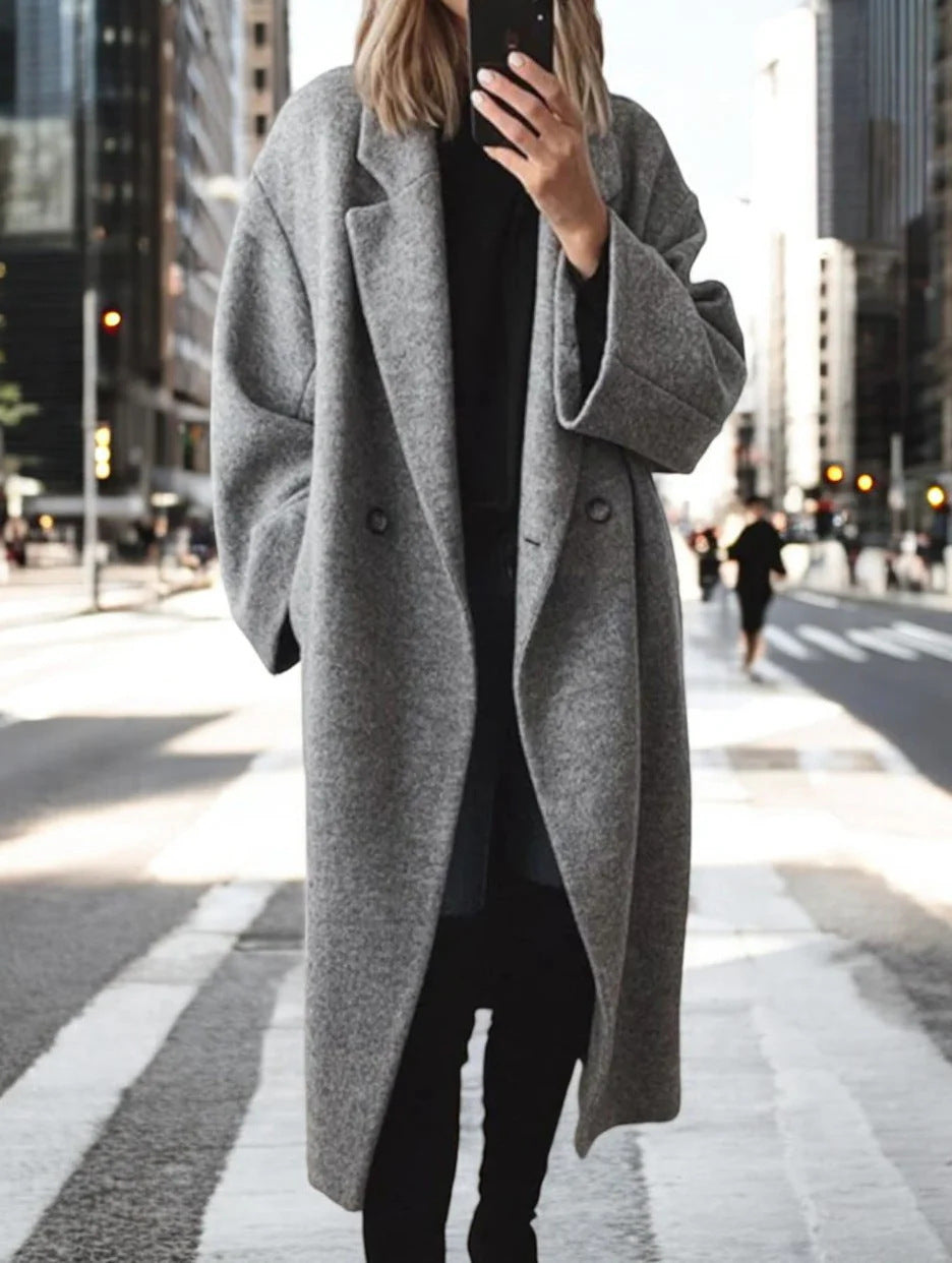 Women's Oversized Longline Coat Double-Breasted Image