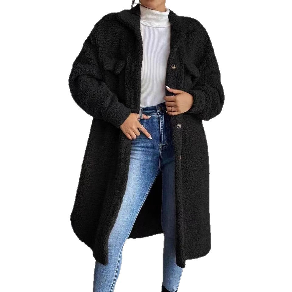 Women's Longline Teddy Coat with Side Pockets Image