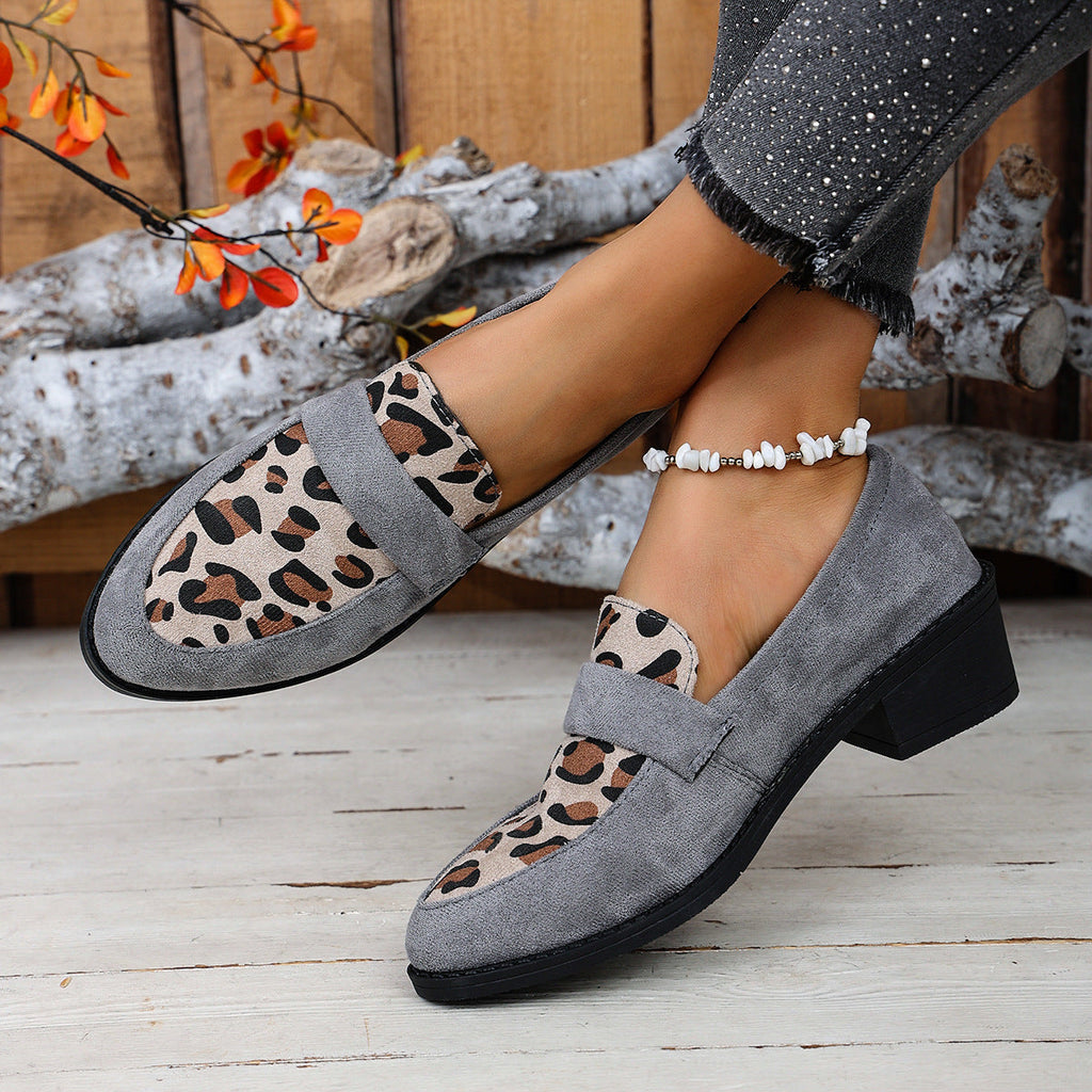 Women's Leopard Print Loafers with Block Heel