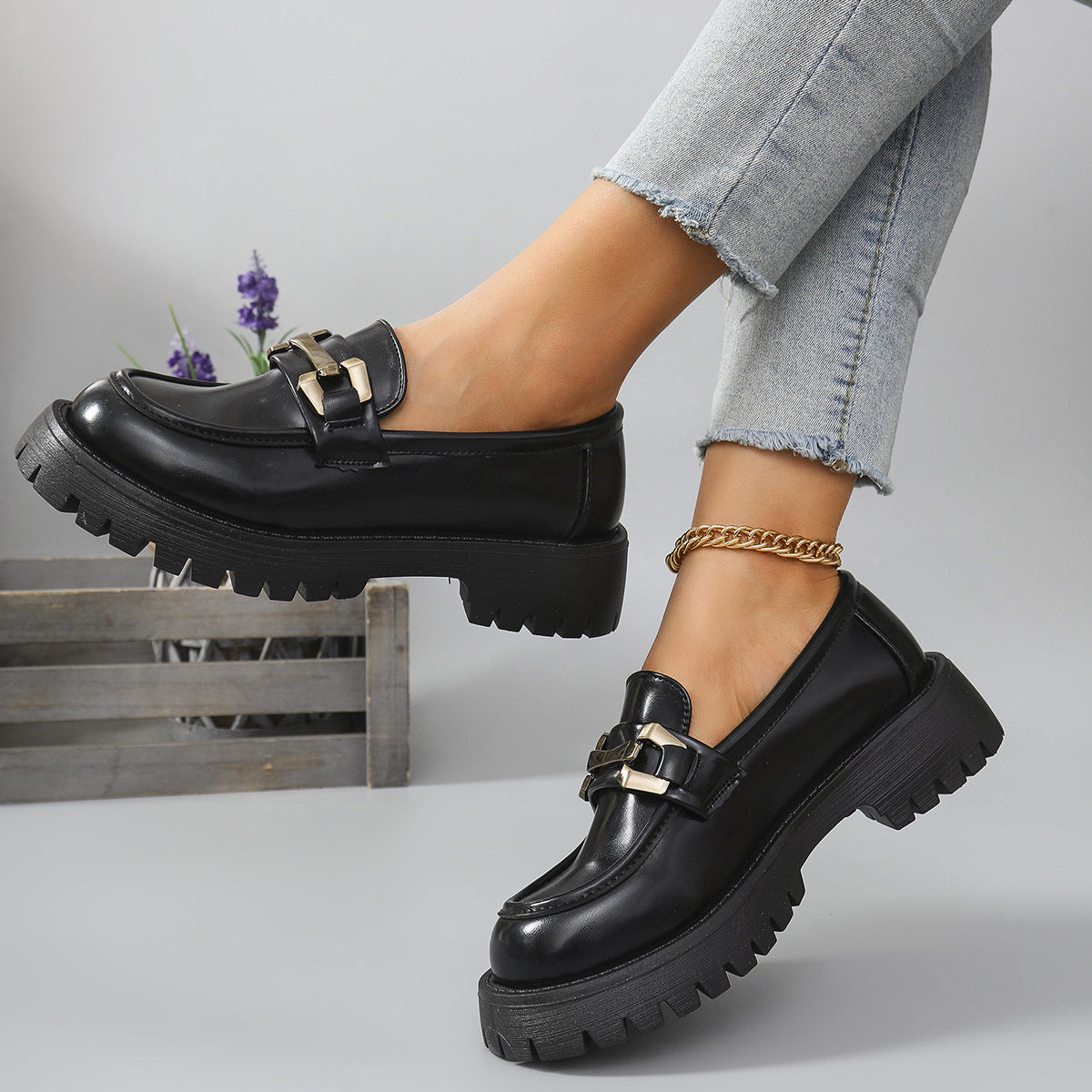 Women's Chunky Loafers with Cleated Sole and Metal Trim Image