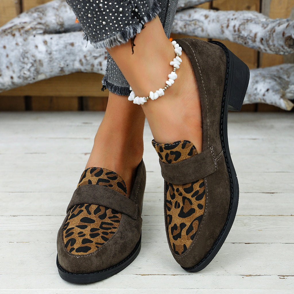 Women's Leopard Print Loafers with Block Heel