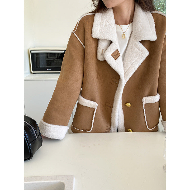 Women's Oversized Shearling Jacket with Wide Lapels Image