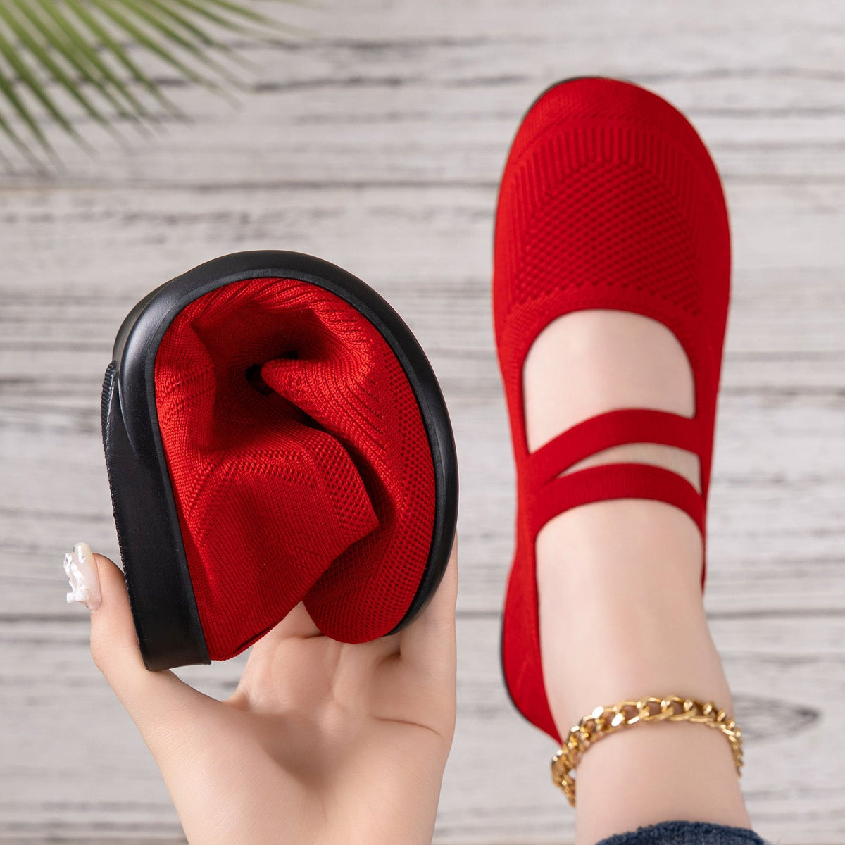 Women's Mary Jane Slippers with Breathable Knit Upper Image