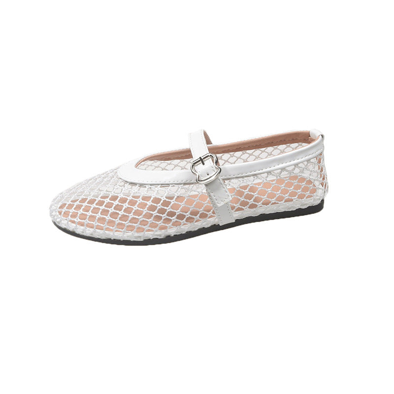Women's Mesh Mary Jane Ballet Flats with Strap Closure