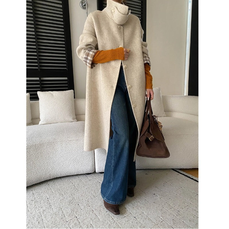Women's Button-Front Wool-Blend Coat with Stand Collar Image