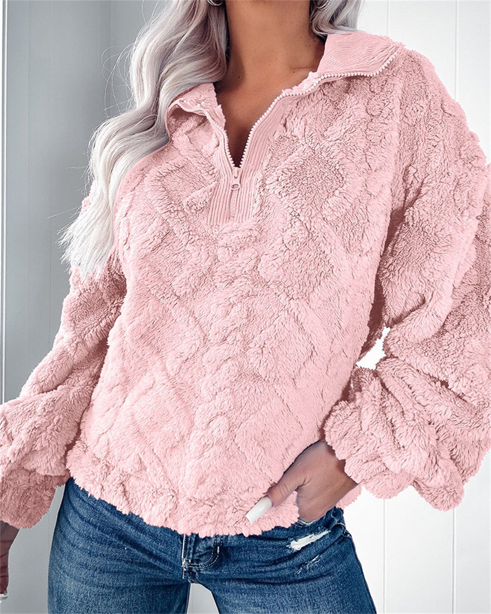 Women's Zip-Neck Fleece Pullover with Textured Finish Image