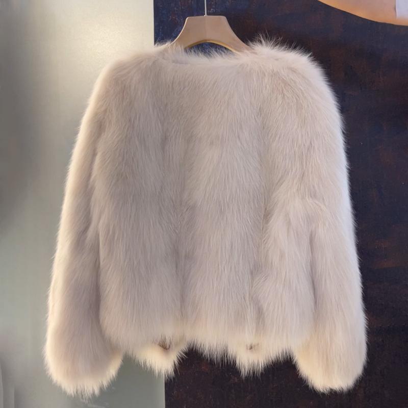 Women's Faux Fur Jacket with Buckle Detail Open Front Image