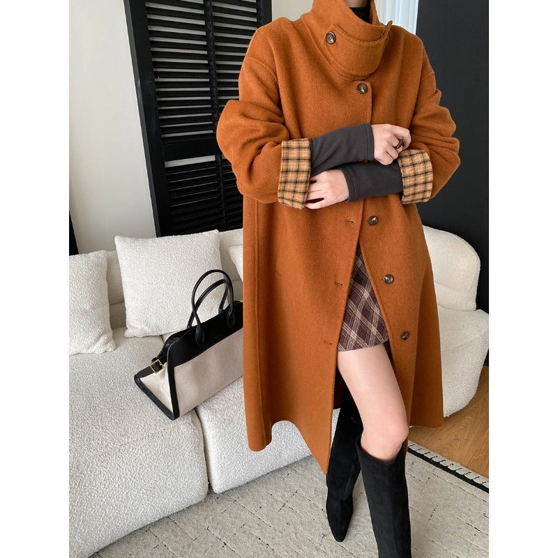 Women's Button-Front Wool-Blend Coat with Stand Collar Image