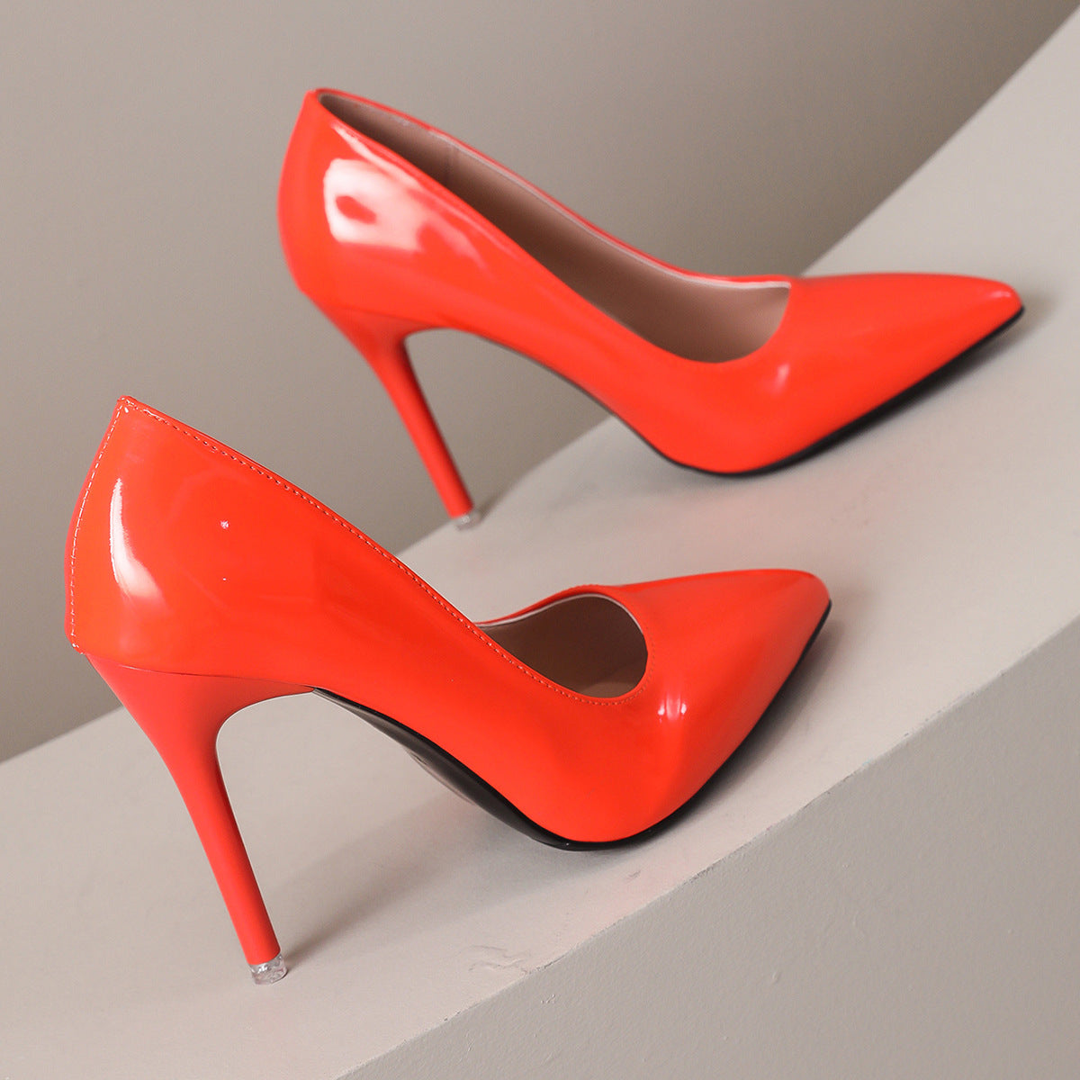 Women's Pointed Stiletto Court Shoes with Patent Finish