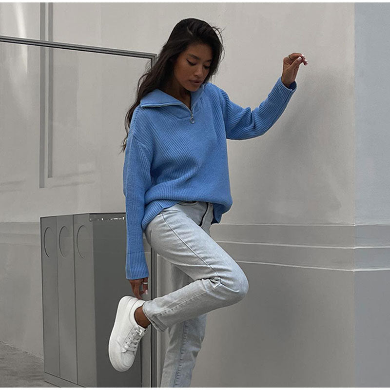 Women's Oversized Half-Zip Jumper with Stand Collar Image