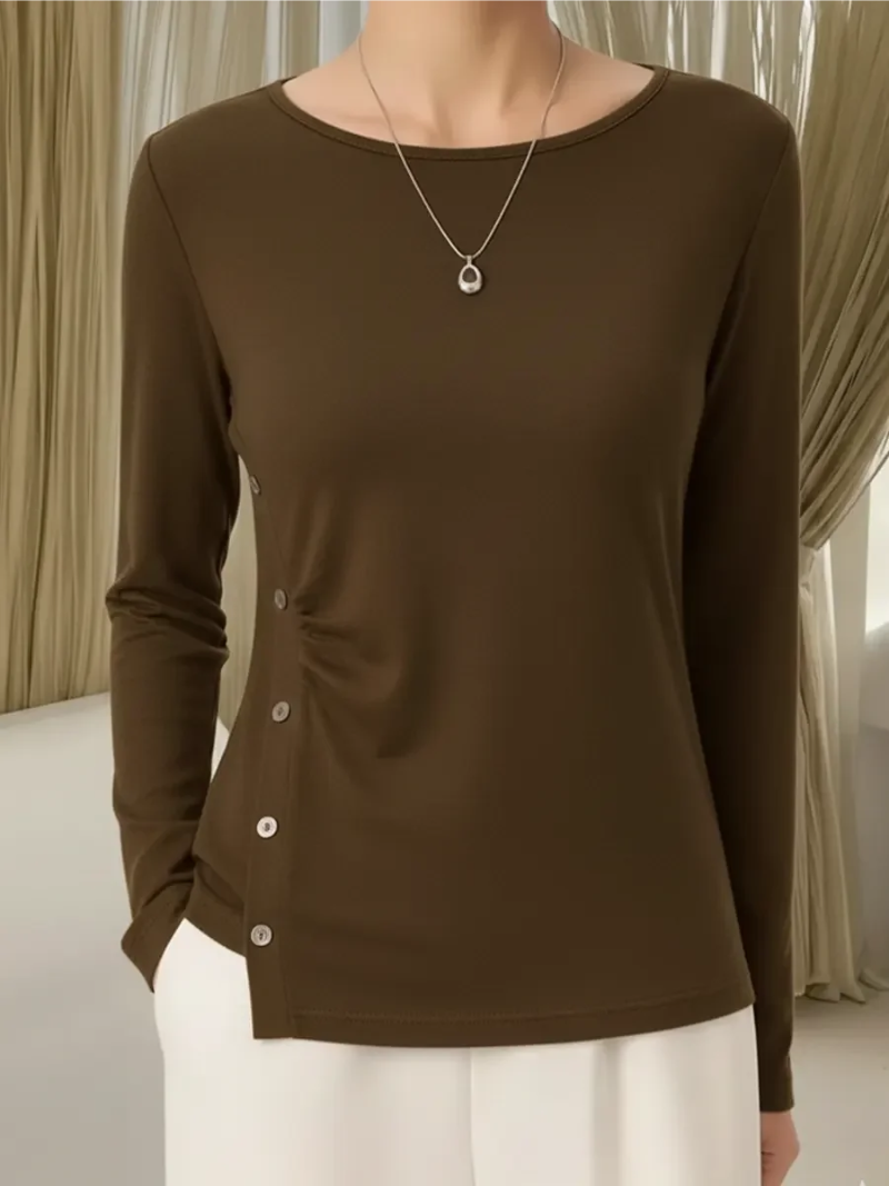 Women's Button-Detail Knit Top with Round Neck Image
