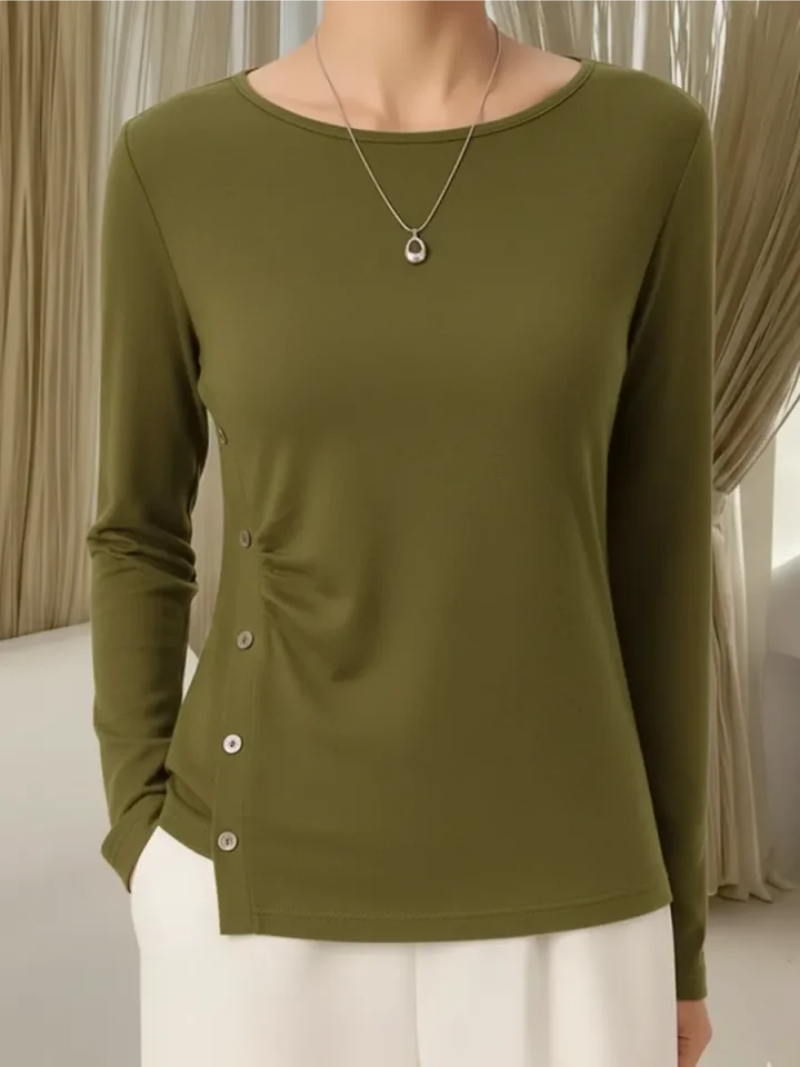 Women's Button-Detail Knit Top with Round Neck Image