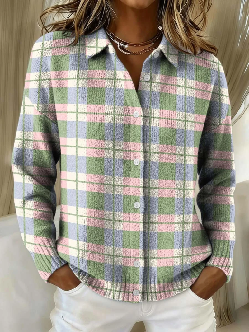 Lena – Checked Knitted Blouse in Fresh Pastel Shades Image