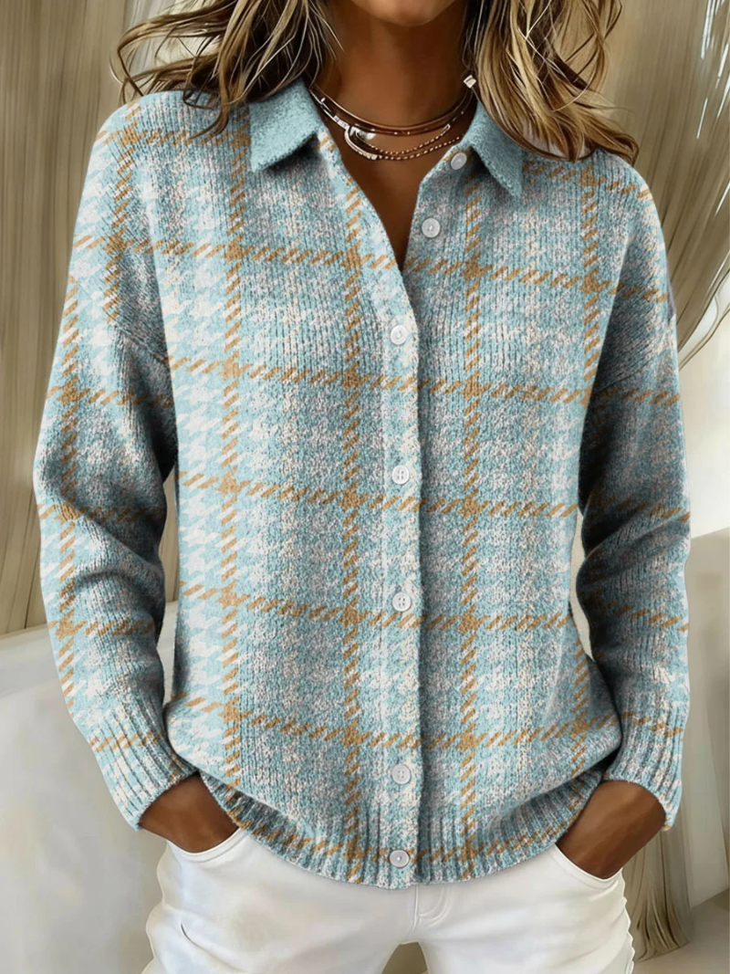Tara – Checked Blouse With Sand-Coloured Accents