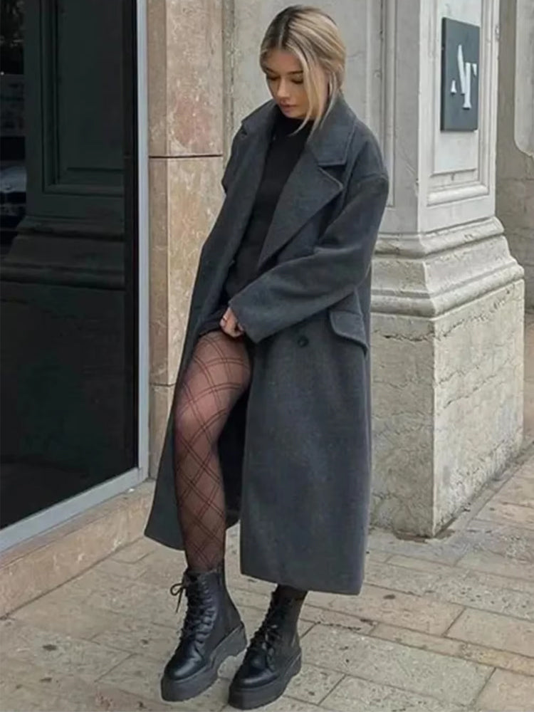 Women's Longline Lapel Trench Coat with Open Front Image