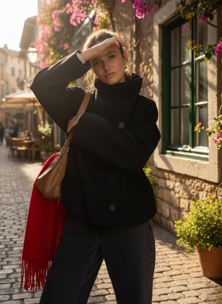 Women's Oversized Double-Breasted Jacket Stand Collar Image