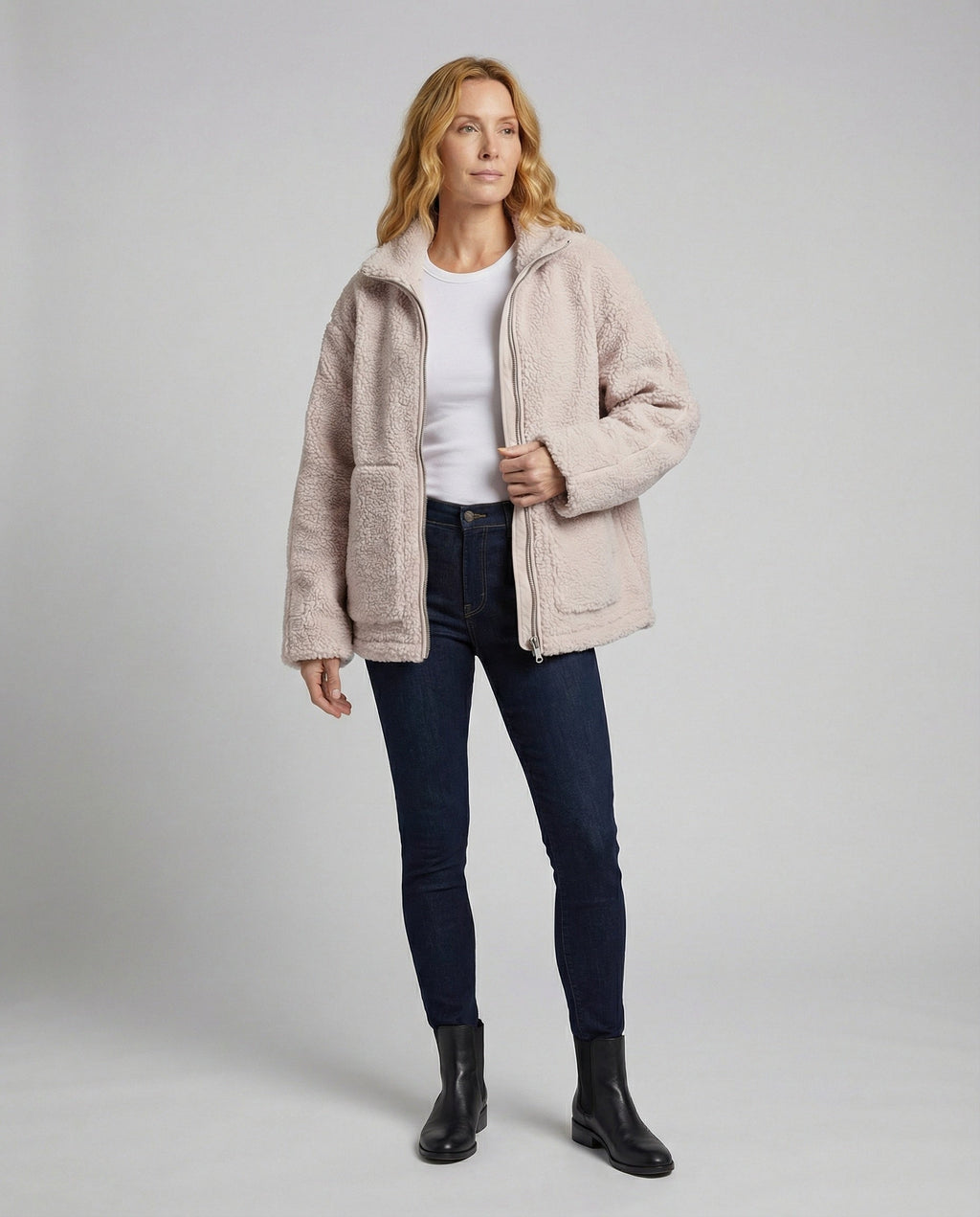 Women's Teddy Zip-Up Jacket with High Collar Regular Fit