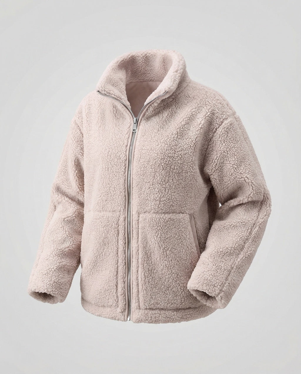 Women's Teddy Zip-Up Jacket with High Collar Regular Fit