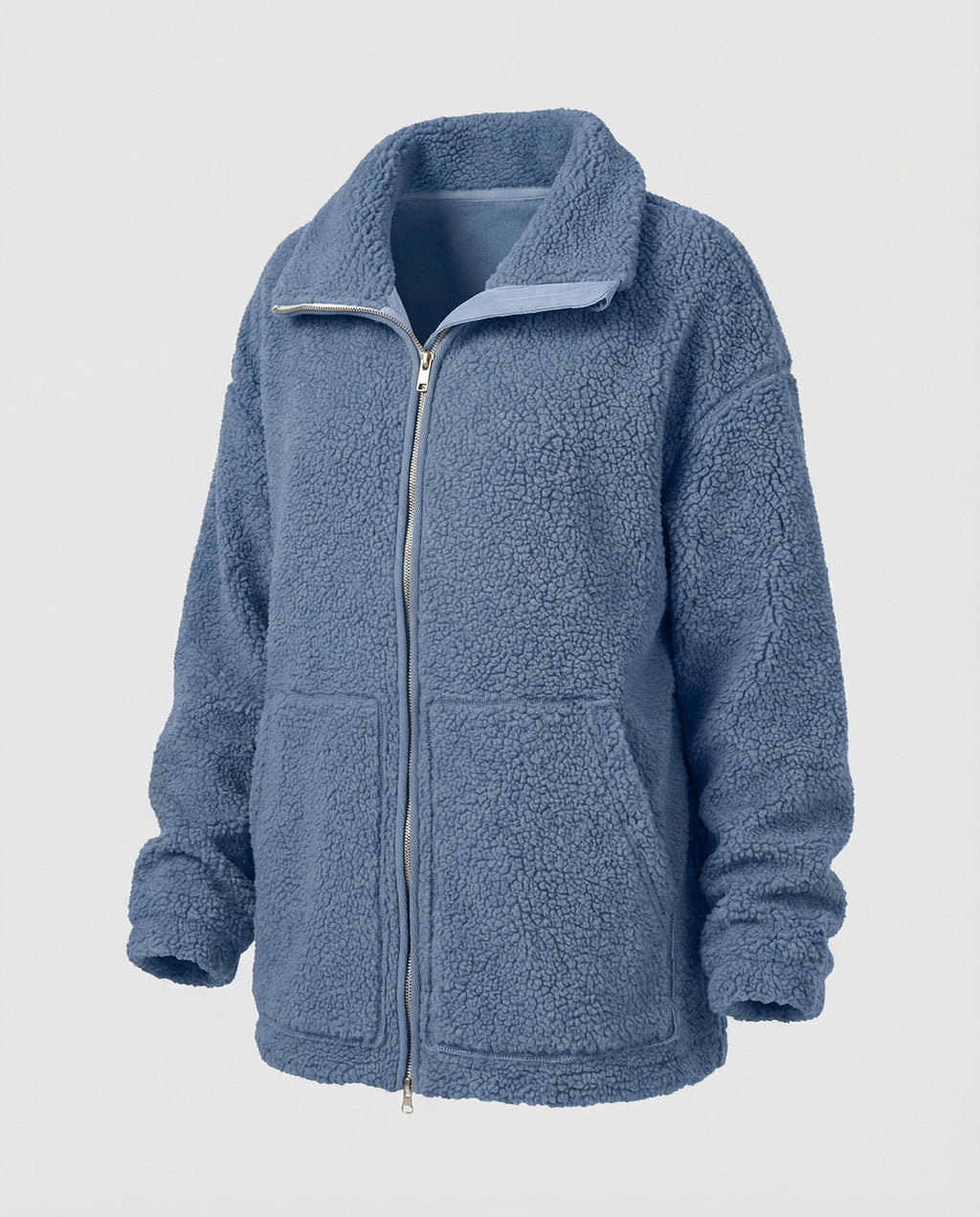Women's Teddy Zip-Up Jacket with High Collar Regular Fit