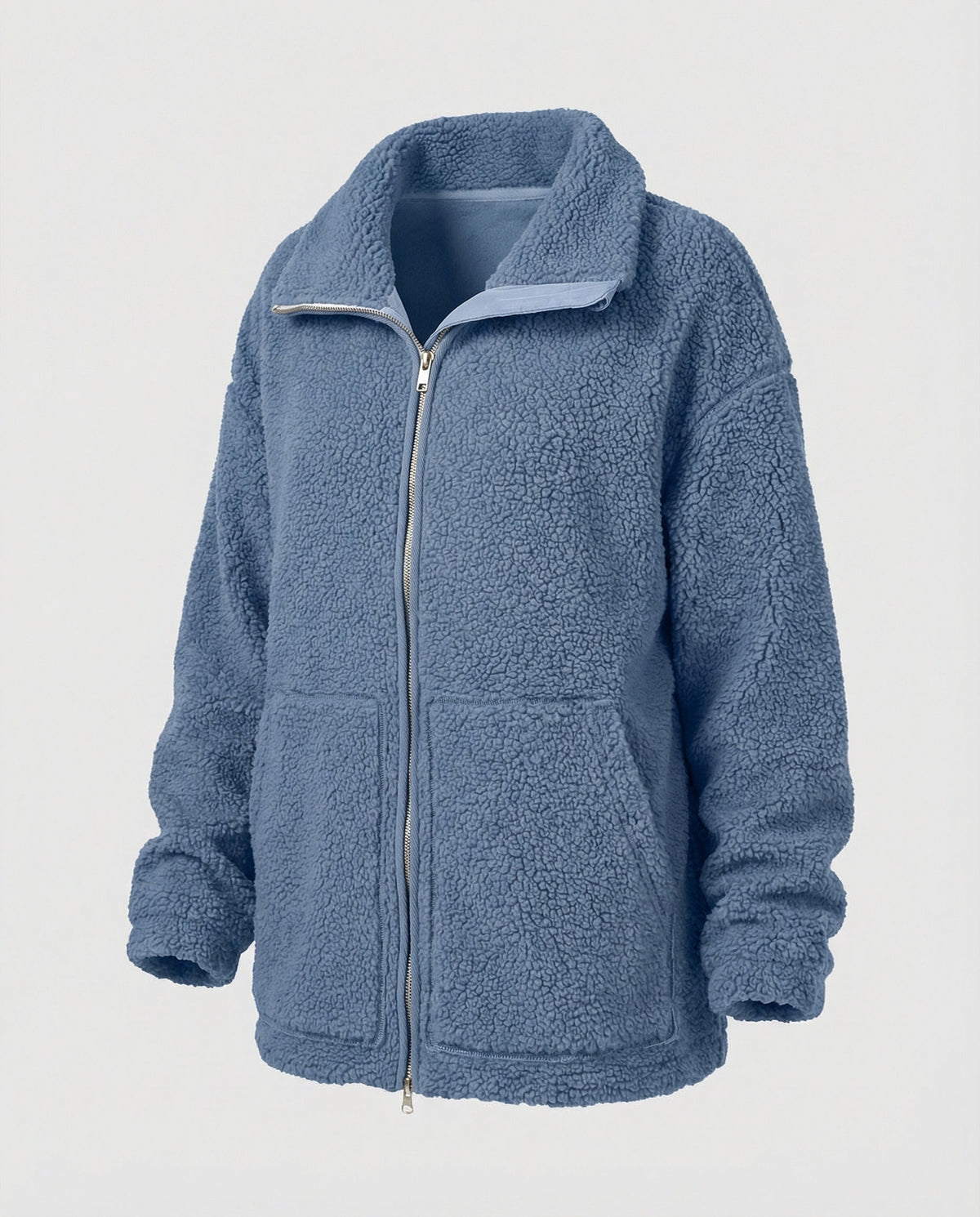 Women's Teddy Zip-Up Jacket with High Collar Regular Fit
