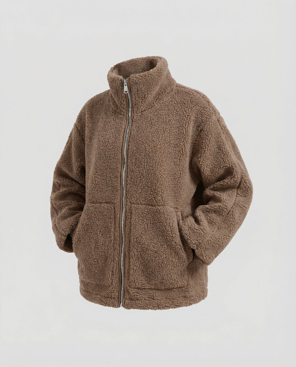 Women's Teddy Zip-Up Jacket with High Collar Regular Fit