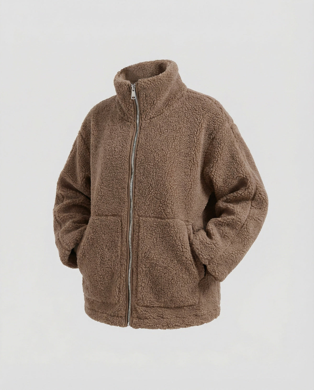Women's Teddy Zip-Up Jacket with High Collar Regular Fit Image