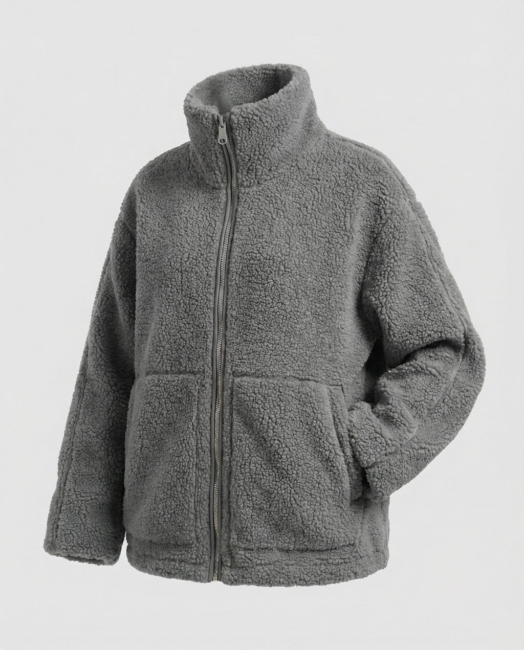 Women's Teddy Zip-Up Jacket with High Collar Regular Fit
