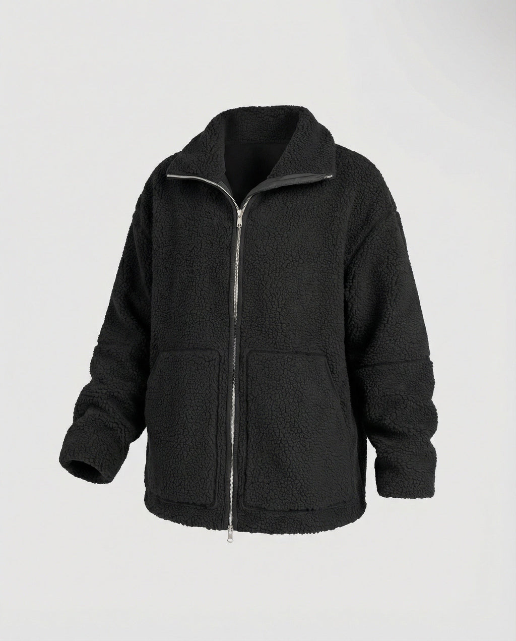 Women's Teddy Zip-Up Jacket with High Collar Regular Fit