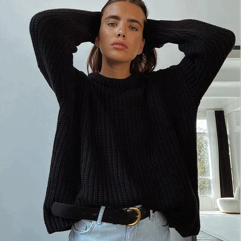 Women's Relaxed Fit Ribbed Jumper with Layered Collar