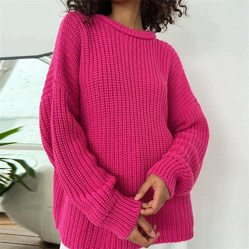 Women's Relaxed Fit Ribbed Jumper with Layered Collar