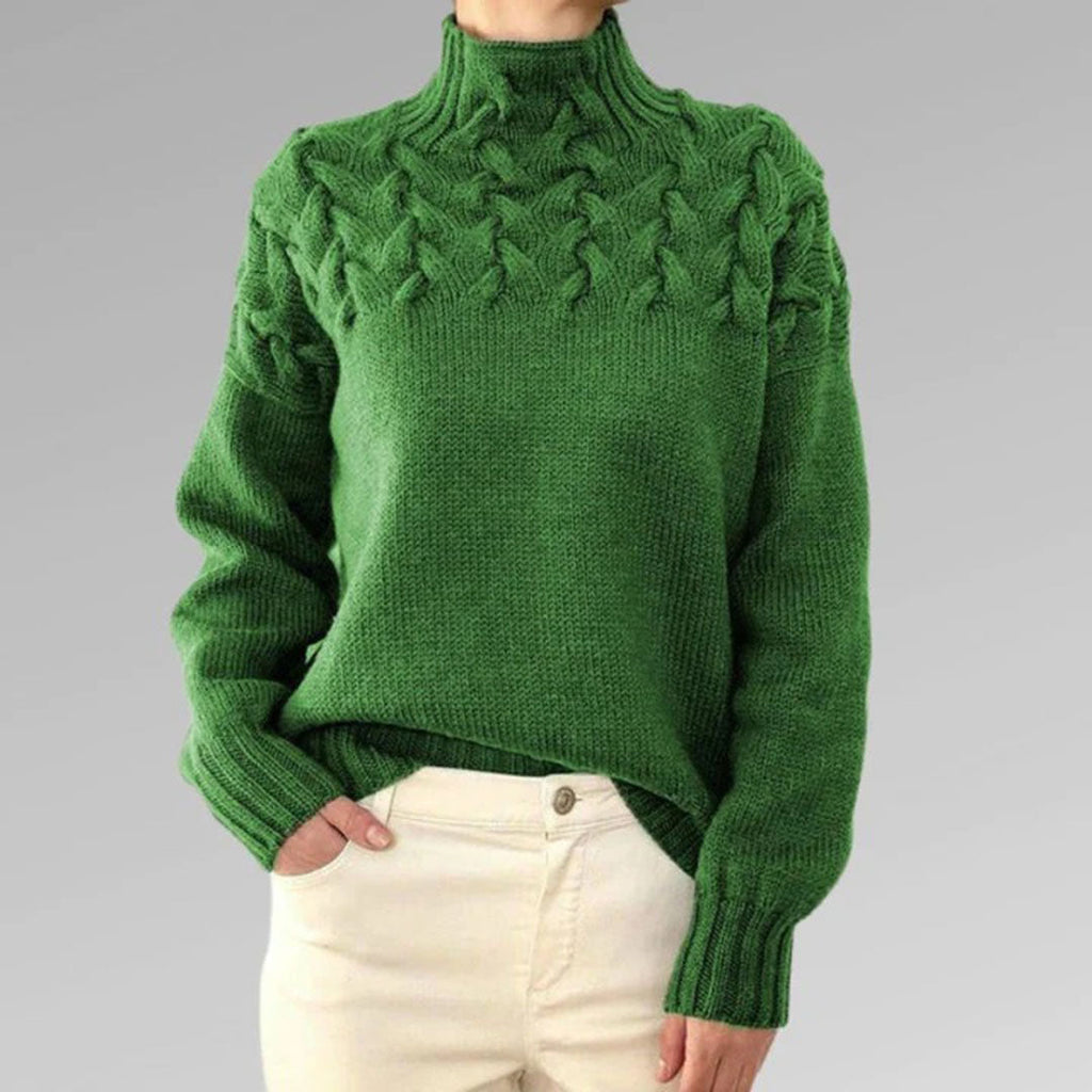 Women's Cable Knit High Neck Jumper with Textured Yoke