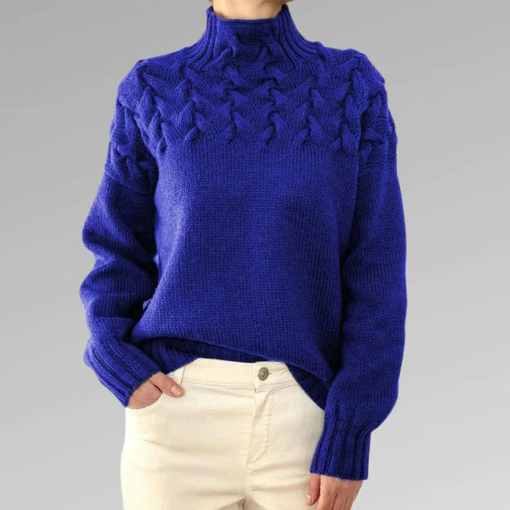 Women's Cable Knit High Neck Jumper with Textured Yoke