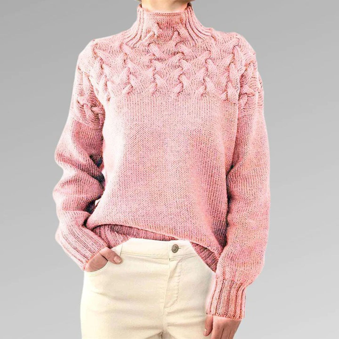 Women's Cable Knit High Neck Jumper with Textured Yoke Image