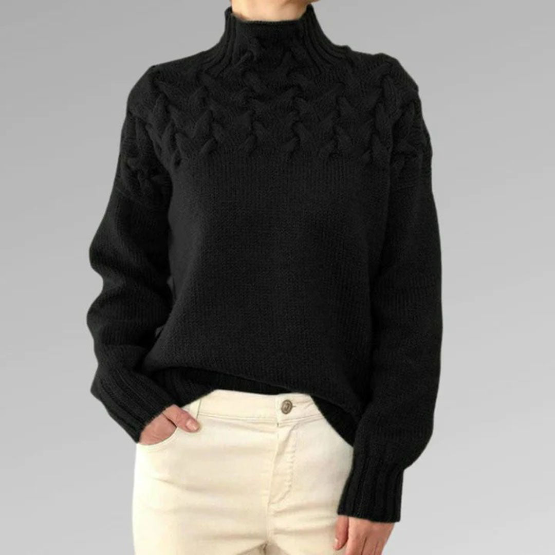 Women's Cable Knit High Neck Jumper with Textured Yoke Image