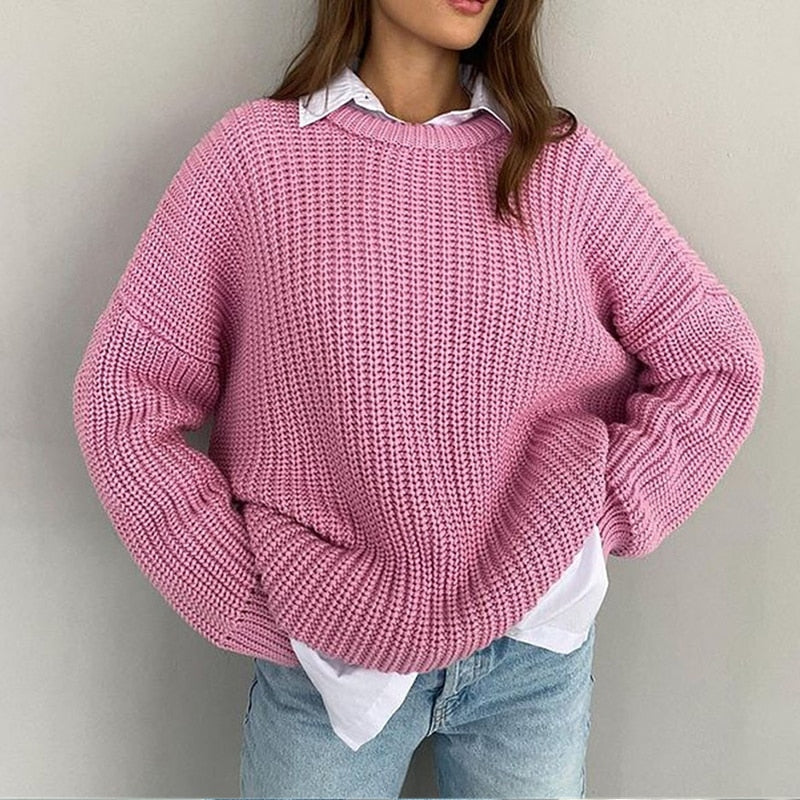 Women's Relaxed Fit Ribbed Jumper with Layered Collar